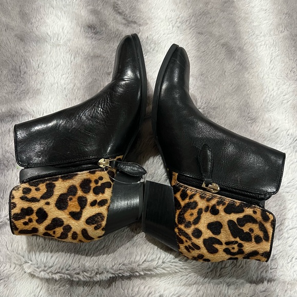 Franco Sarto Shoes Quasar Black Leather Leopard Print Ankle Booties Size 8 - Picture 7 of 14